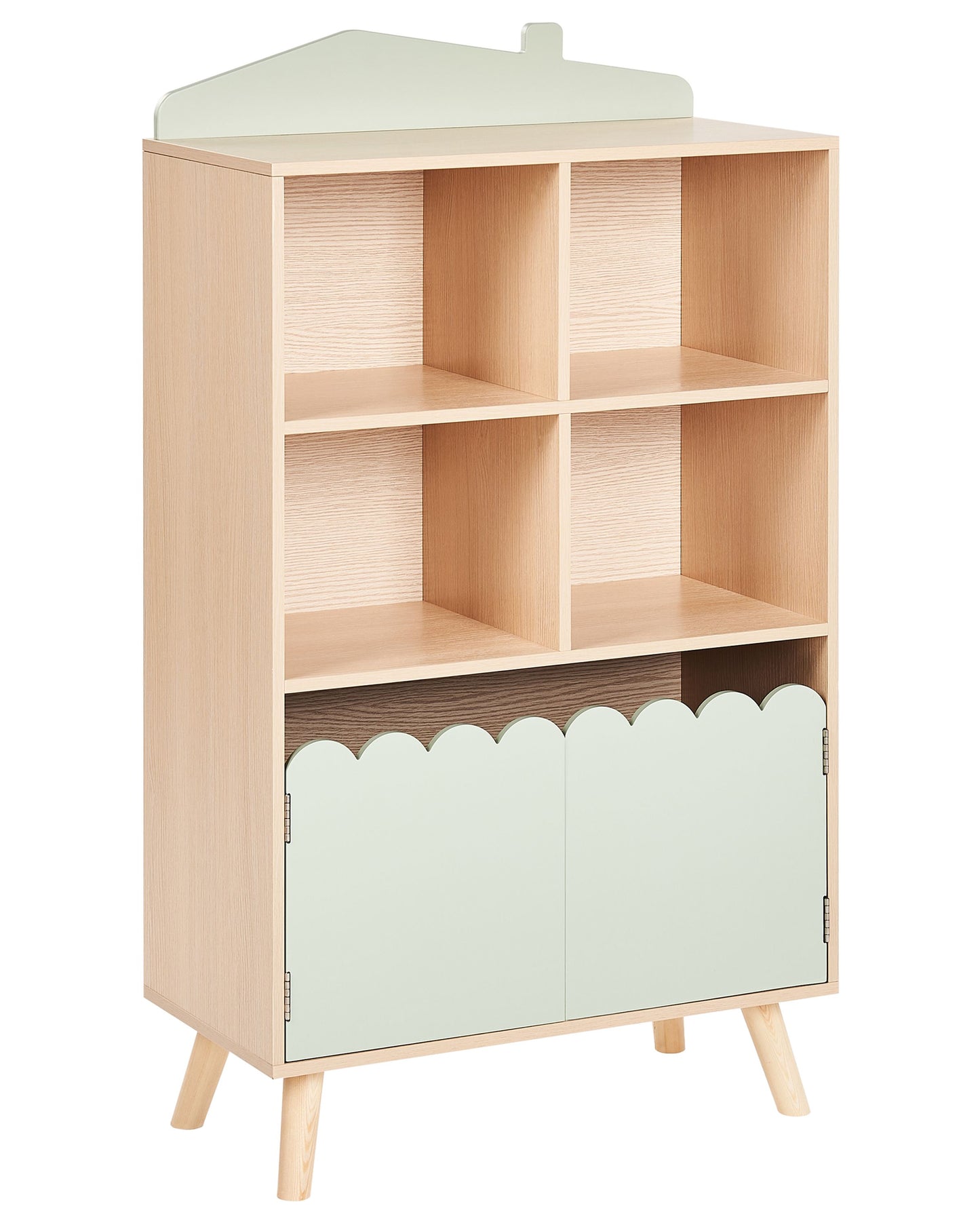 BrightPine 1 Tier Bookshelf With Storage Light Brown Pine Wood MDF
