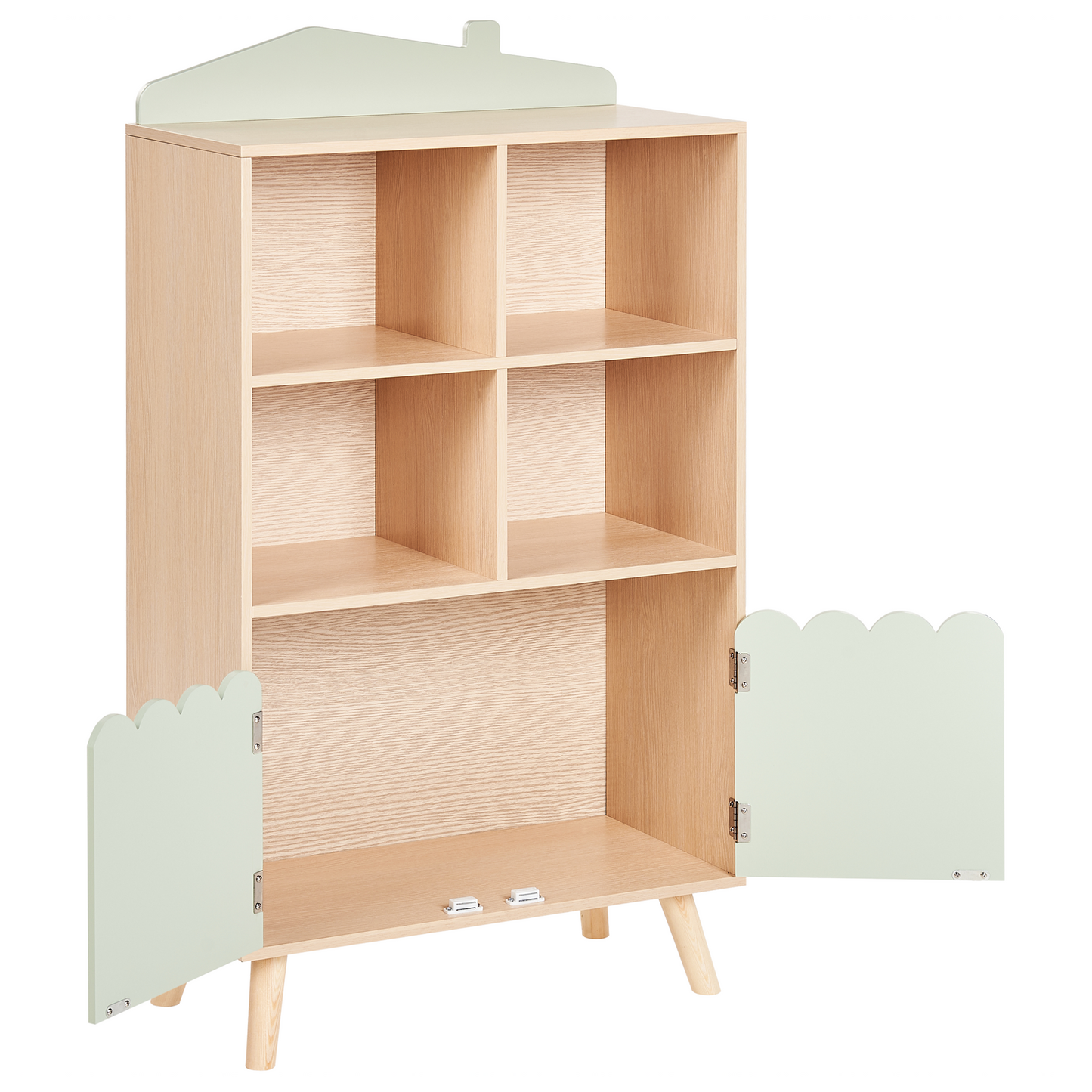 BrightPine 1 Tier Bookshelf With Storage Light Brown Pine Wood MDF