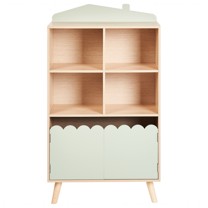 BrightPine 1 Tier Bookshelf With Storage Light Brown Pine Wood MDF