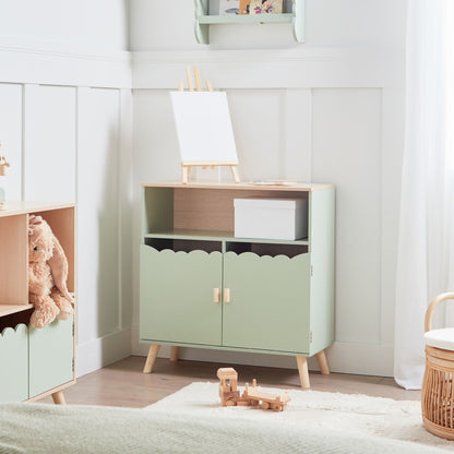 YourBrand Durable Light Green Pine Wood MDF Sideboard With House Motif For Kids Room Storage One Shelf