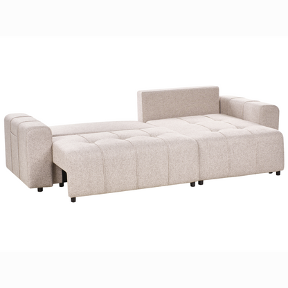 Living Three Corner Sofa Bed Left Handed With Storage In Light Brown Fabric