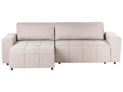 Three Corner Sofa Bed Right Handed Light Brown Fabric With Storage Thickly Padded Cushions Modern Style