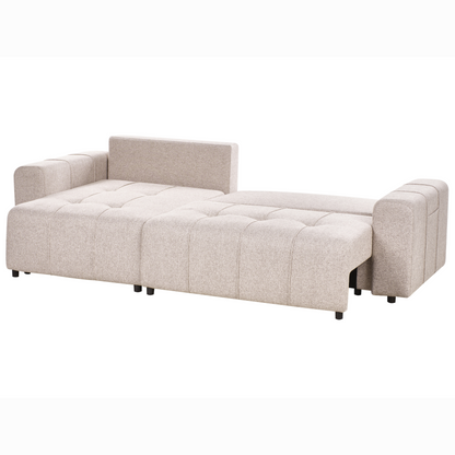 Three Corner Sofa Bed Right Handed Light Brown Fabric With Storage Thickly Padded Cushions Modern Style