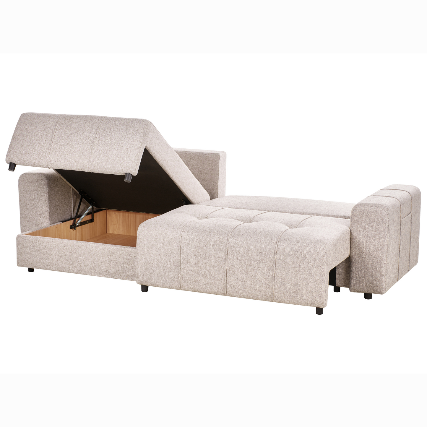 Three Corner Sofa Bed Right Handed Light Brown Fabric With Storage Thickly Padded Cushions Modern Style