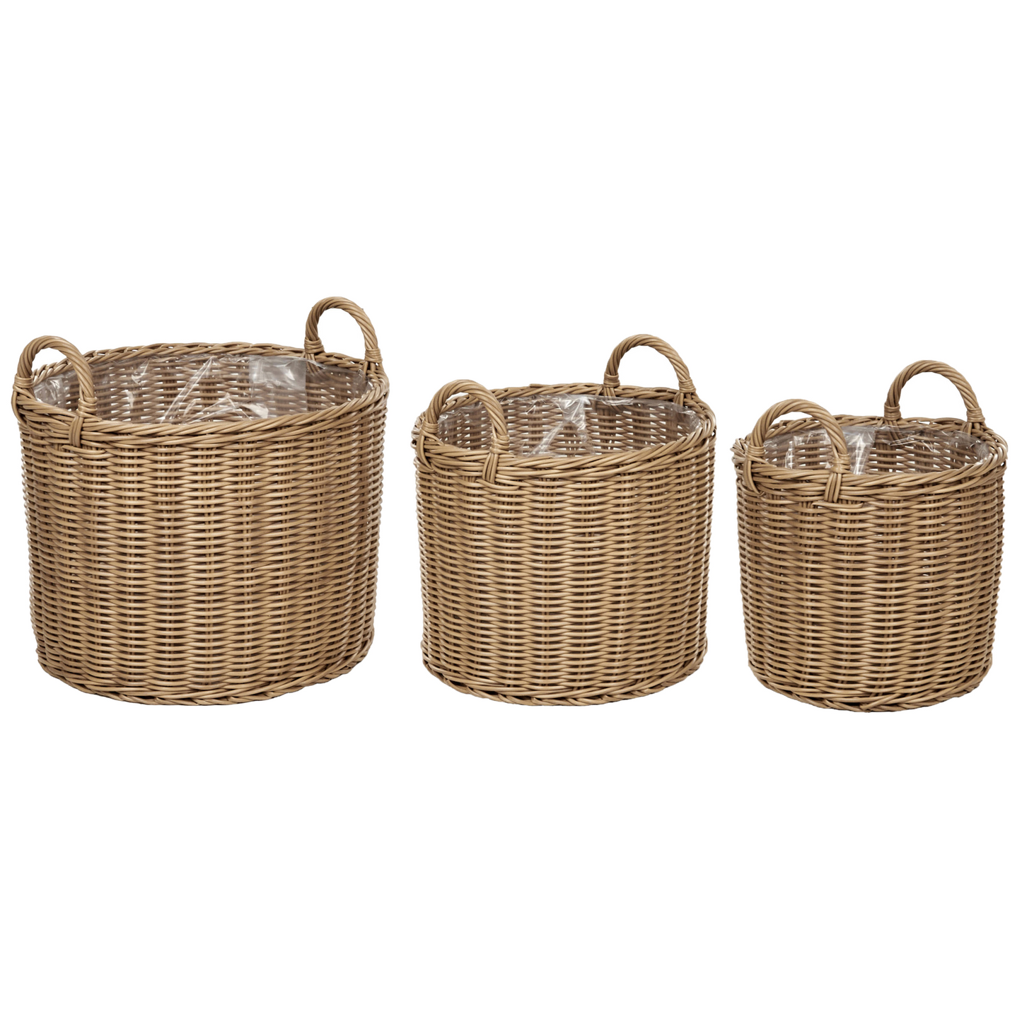 Plant Baskets 3 Pack Natural Brown PE Rattan Round