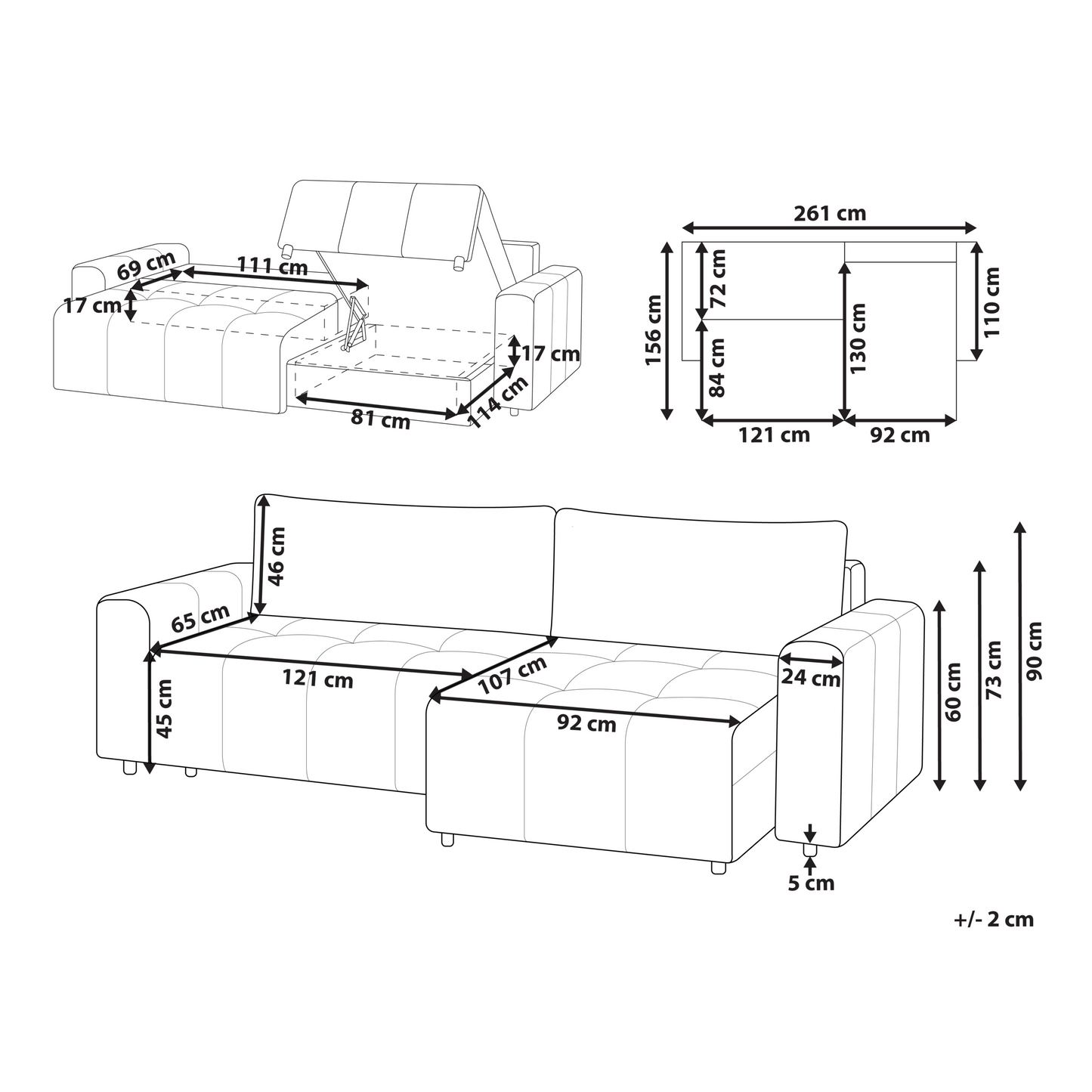 Living Three Corner Sofa Bed Left Handed With Storage In Light Brown Fabric