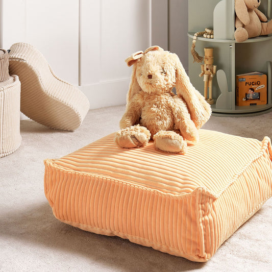 Peach Pink Floor Cushion 55 x 55cm Cotton Velvet Pouffe