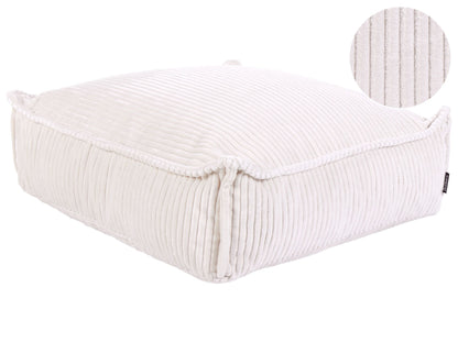 Floor Cushion Light Beige Cotton With Velvet Texture And Ribbed Corduroy Square Pouffe 55 x 55 x 20cm