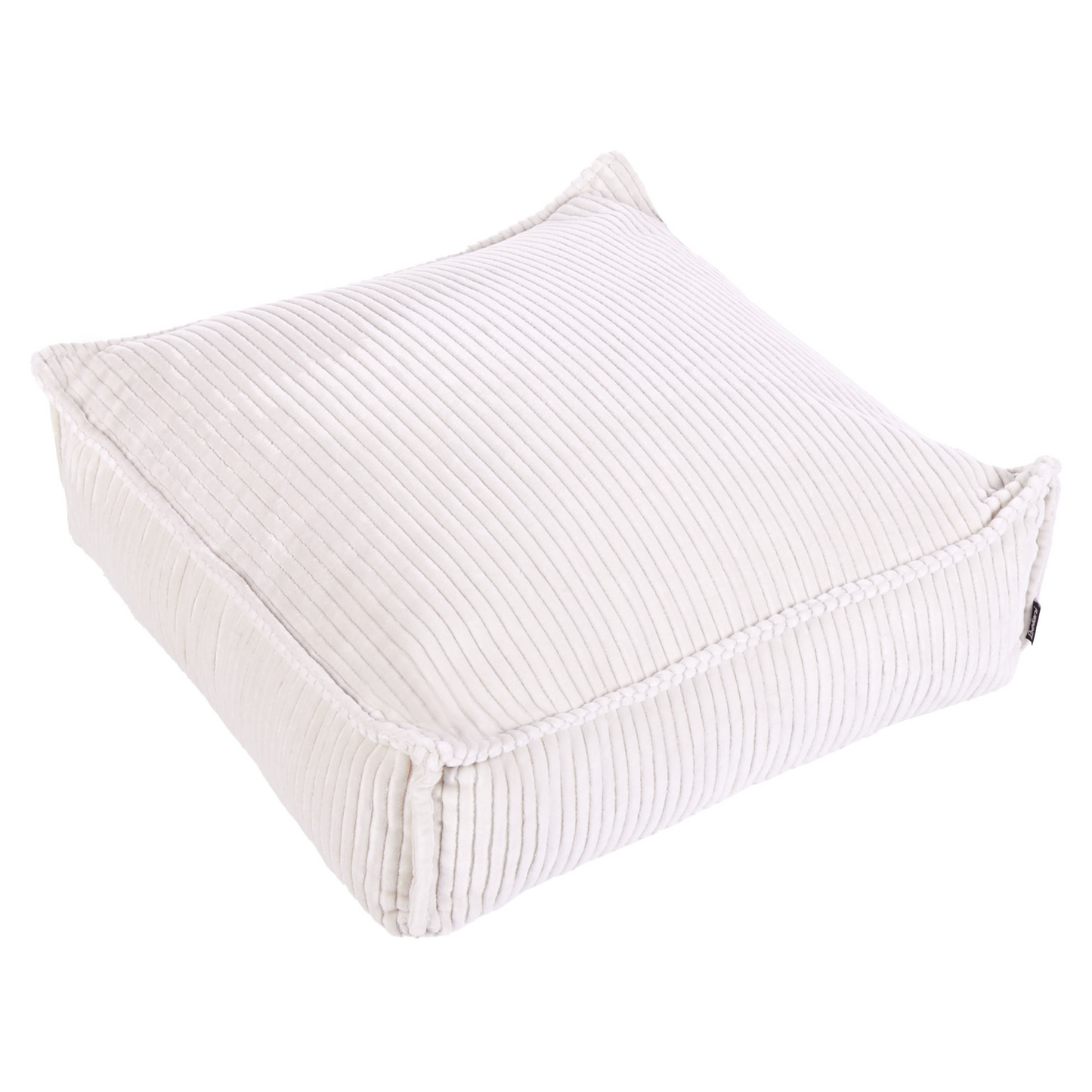 Floor Cushion Light Beige Cotton With Velvet Texture And Ribbed Corduroy Square Pouffe 55 x 55 x 20cm