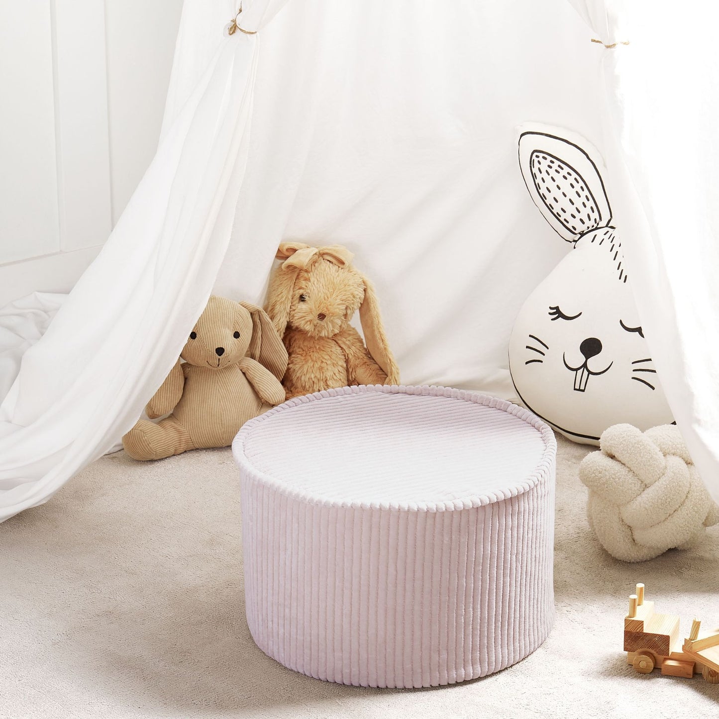 Pouffe Light Beige Cotton 40 x 25 Round Corduroy