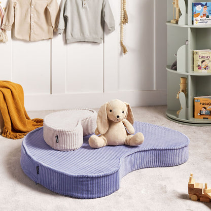 Floor Cushion Violet And Beige Cotton Bean Shaped Pouffe With Velvet Ribbed Corduroy 90 x 75 x 10cm