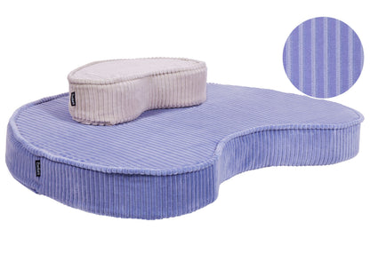 Floor Cushion Violet And Beige Cotton Bean Shaped Pouffe With Velvet Ribbed Corduroy 90 x 75 x 10cm