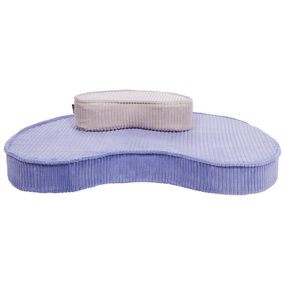 Floor Cushion Violet And Beige Cotton Bean Shaped Pouffe With Velvet Ribbed Corduroy 90 x 75 x 10cm