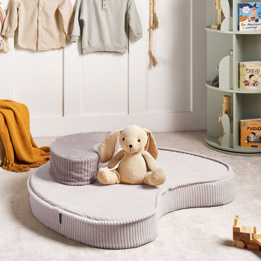 Floor Cushion Set Bean Shaped Beige Brown Cotton Velvet Corduroy 90 x 75 x 10cm