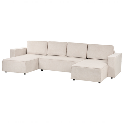 4-Seater U-Shaped Sofa Beige Fabric with Storage Sleeper