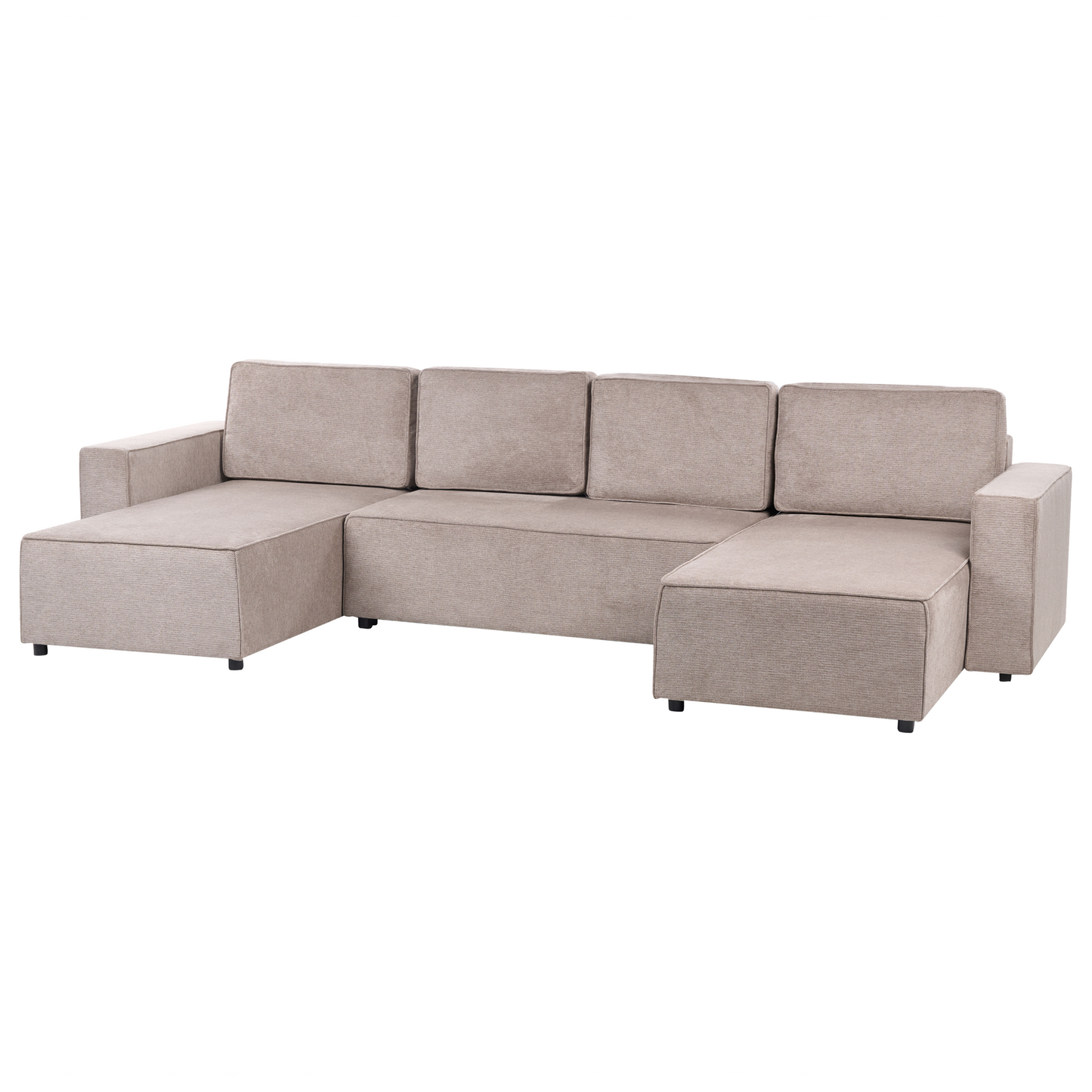 Four Seater U Shaped Sofa Light Brown Polyester With Storage And Sleep Function