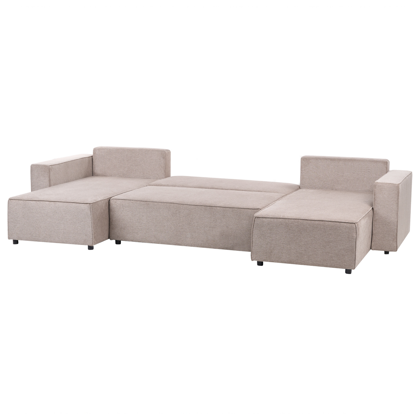 Four Seater U Shaped Sofa Light Brown Polyester With Storage And Sleep Function