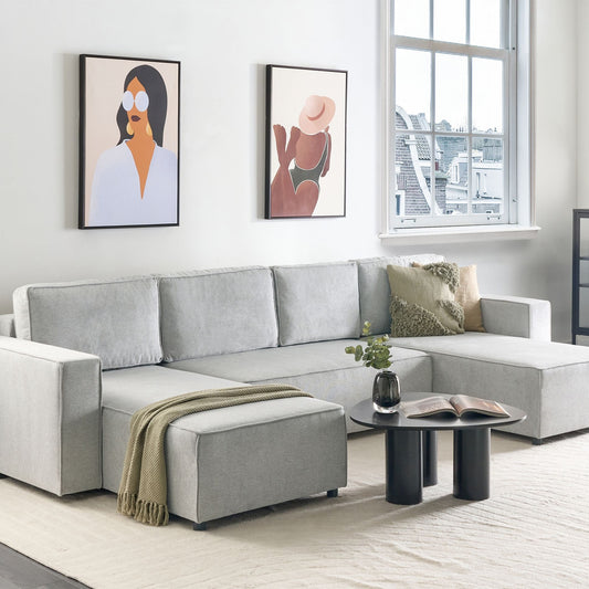 4 Seater U-Shaped Sofa Storage And Sleeping Function Grey