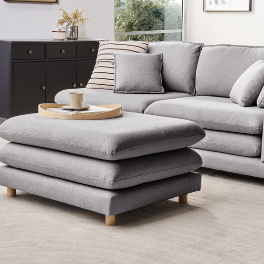 Ottoman Grey Fabric Upholstered Movable Cushions