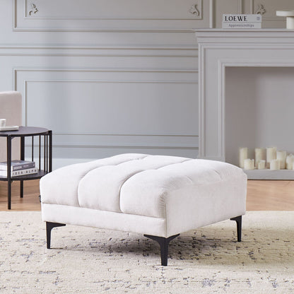 Ottoman Tufted Off-White Fabric Footrest 80 x 88 x 41cm
