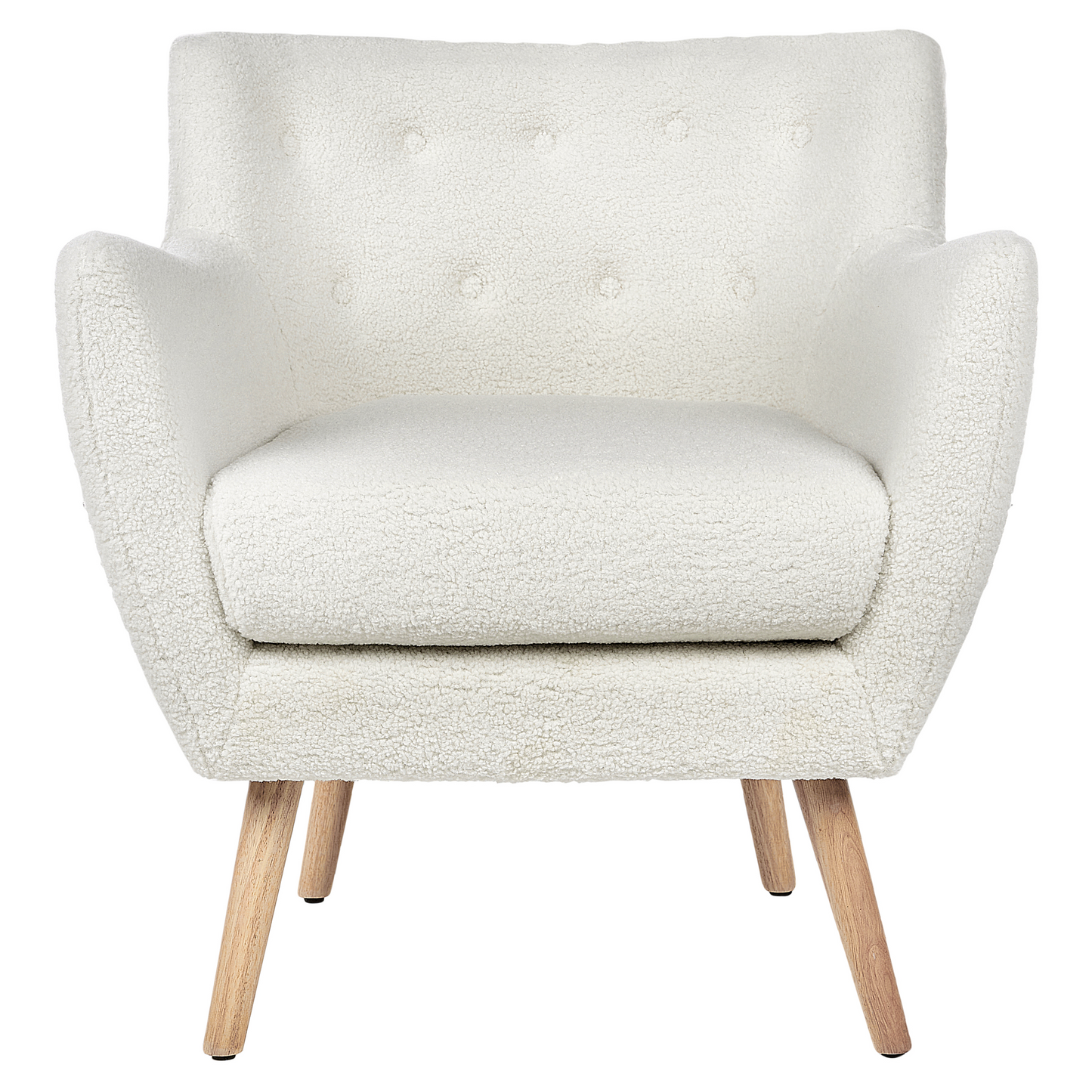 Armchair White Boucle Button Back Rubberwood Legs Modern