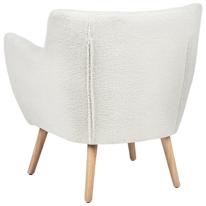 Armchair White Boucle Button Back Rubberwood Legs Modern