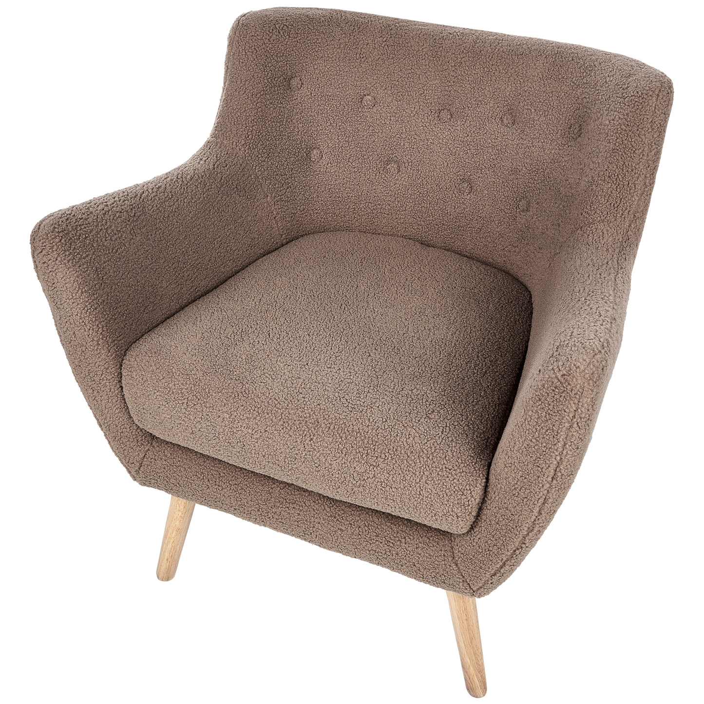 Armchair Brown Boucle Button Back Rubberwood Legs Modern