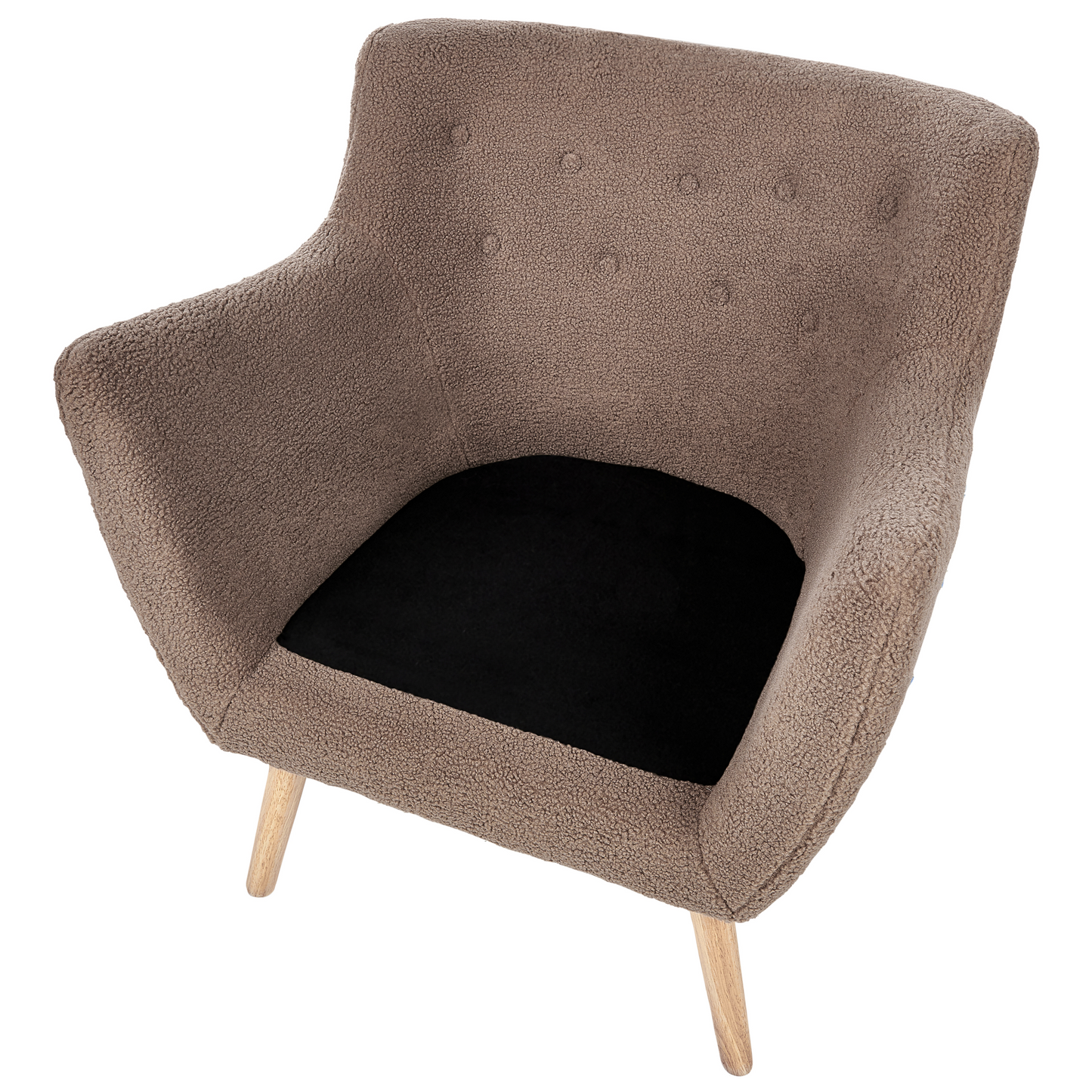 Armchair Brown Boucle Button Back Rubberwood Legs Modern