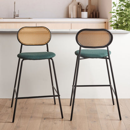 Viennese Bar Chairs Set Of 2 Black Metal Frame Rattan Backrest