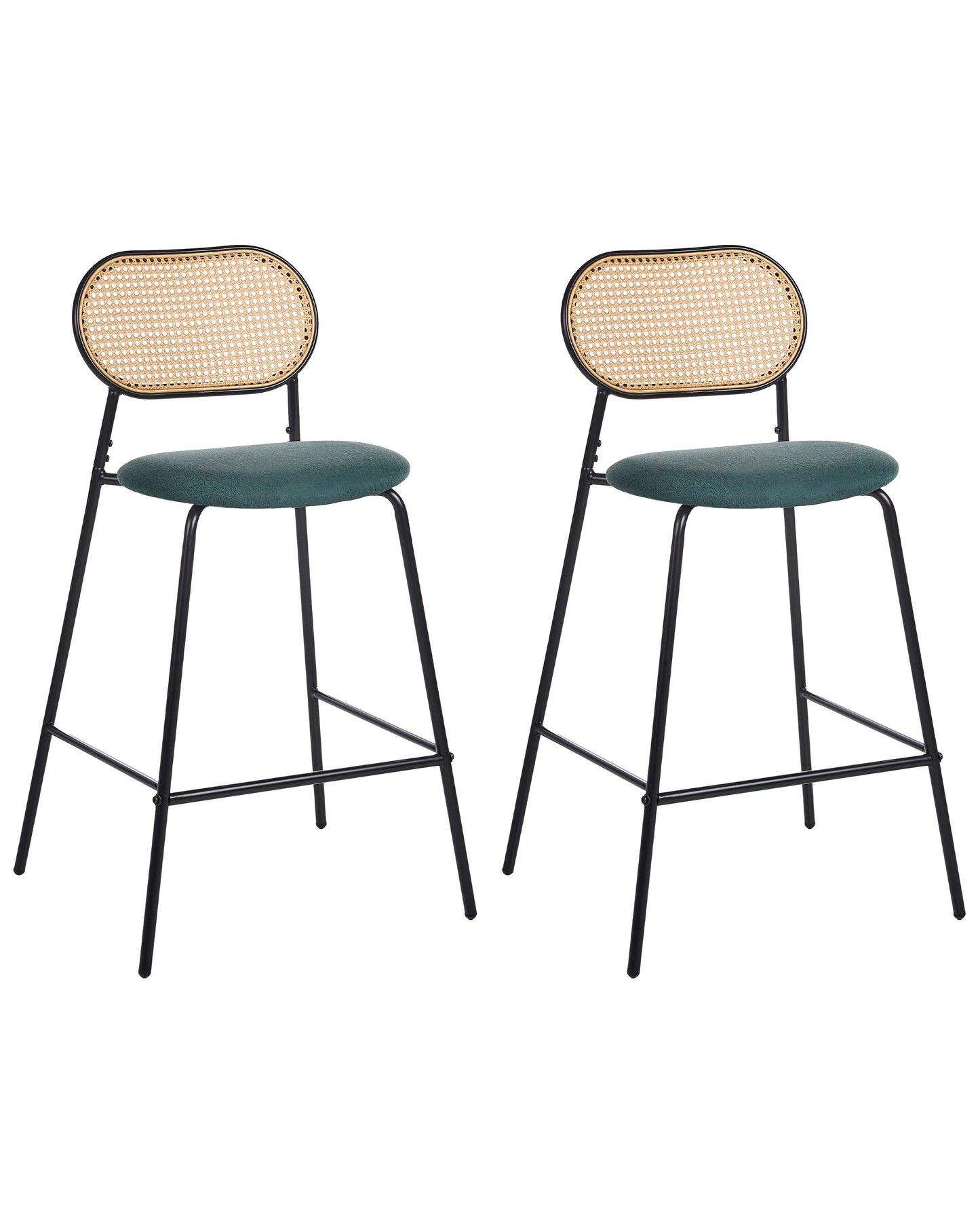 Viennese Bar Chairs Set Of 2 Black Metal Frame Rattan Backrest