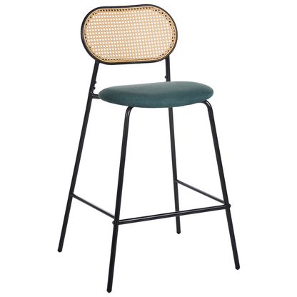 Viennese Bar Chairs Set Of 2 Black Metal Frame Rattan Backrest