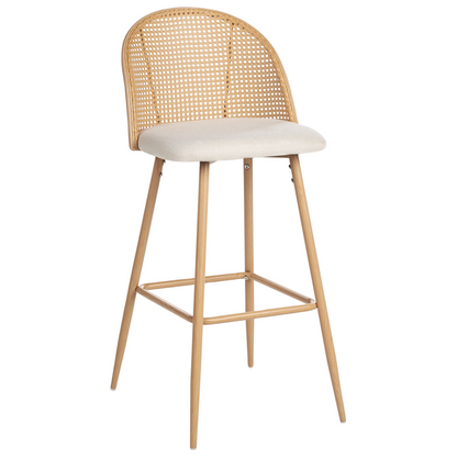 Bar Chairs Set of 2 Beige Fabric Viennese Braid Backrest