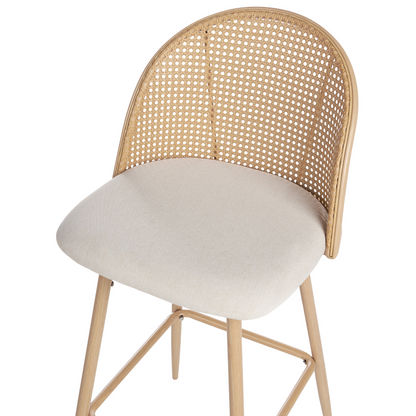 Bar Chairs Set of 2 Beige Fabric Viennese Braid Backrest
