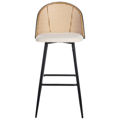 Set Of 2 Bar Chairs With Black Metal Frame And Beige Fabric Seats Viennese Braid Back