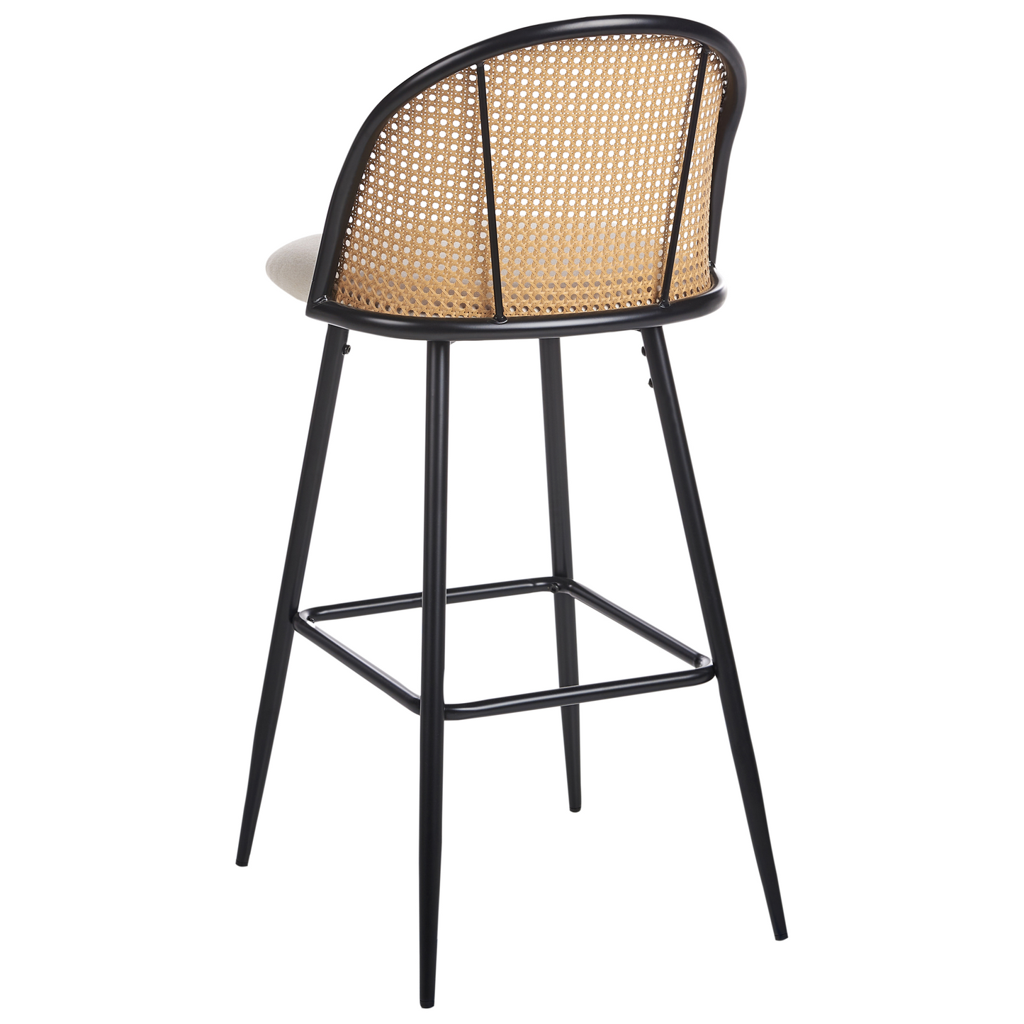 Set Of 2 Bar Chairs With Black Metal Frame And Beige Fabric Seats Viennese Braid Back