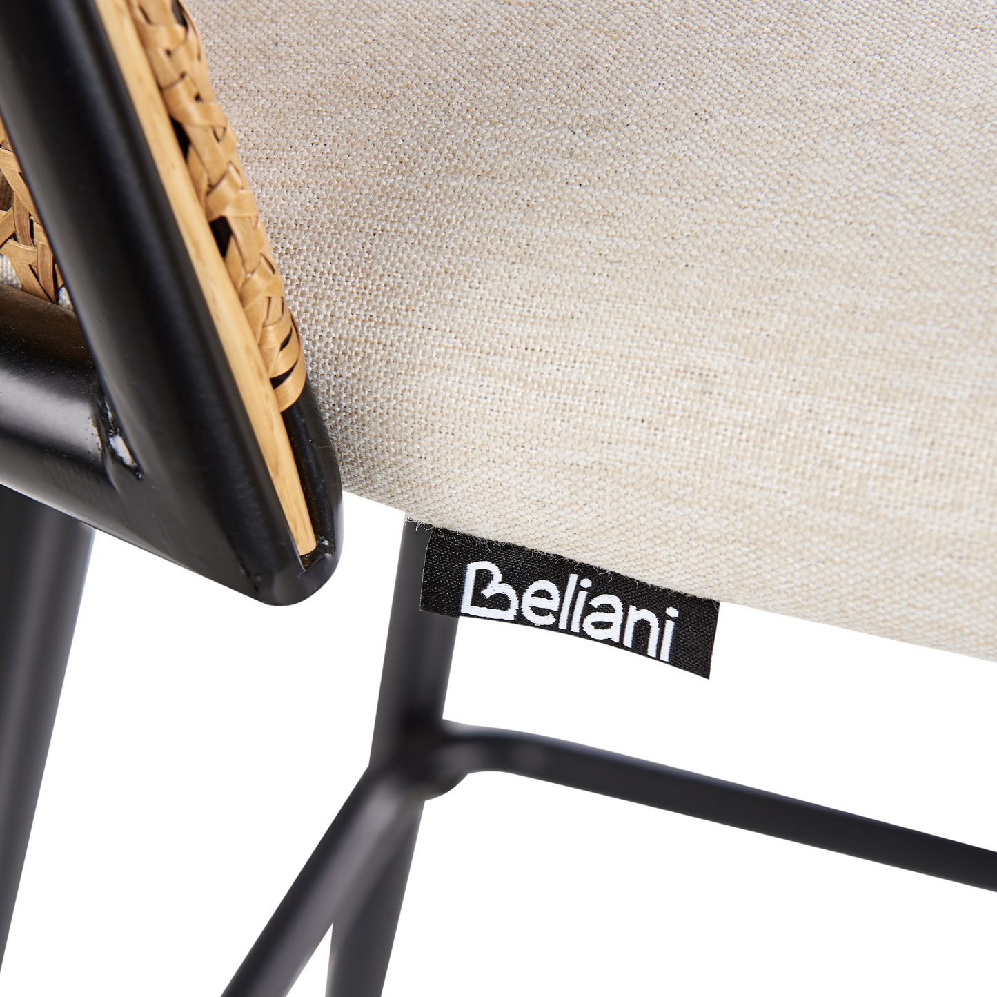Set Of 2 Bar Chairs With Black Metal Frame And Beige Fabric Seats Viennese Braid Back