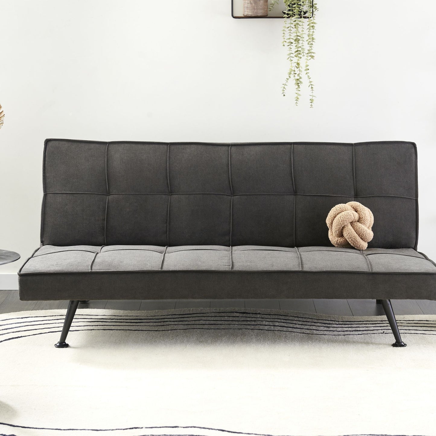 Fabric Sofa Bed 3 Seater Dark Grey Quilted Click Clack
