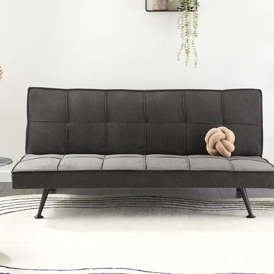 Fabric Sofa Bed 3 Seater Dark Grey Quilted Click Clack
