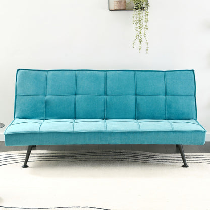 Fabric Sofa Bed 3 Seater Sea Blue Click Clack Quilted Upholstery Armless Guest Bed