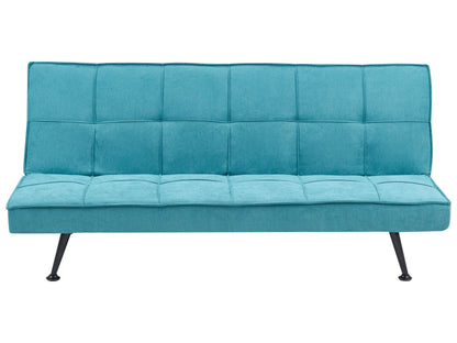 Fabric Sofa Bed 3 Seater Sea Blue Click Clack Quilted Upholstery Armless Guest Bed