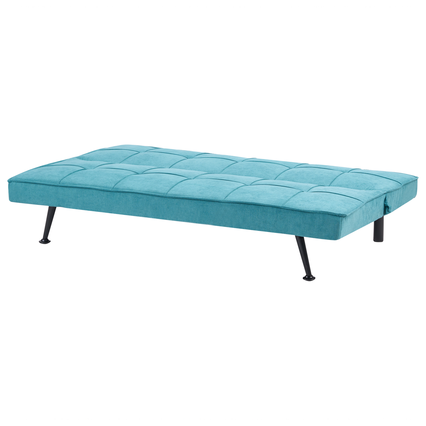Fabric Sofa Bed 3 Seater Sea Blue Click Clack Quilted Upholstery Armless Guest Bed