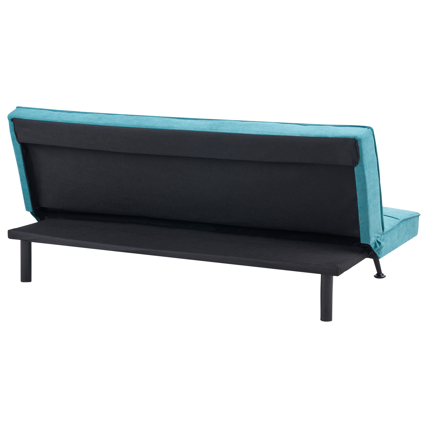 Fabric Sofa Bed 3 Seater Sea Blue Click Clack Quilted Upholstery Armless Guest Bed