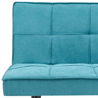 Fabric Sofa Bed 3 Seater Sea Blue Click Clack Quilted Upholstery Armless Guest Bed