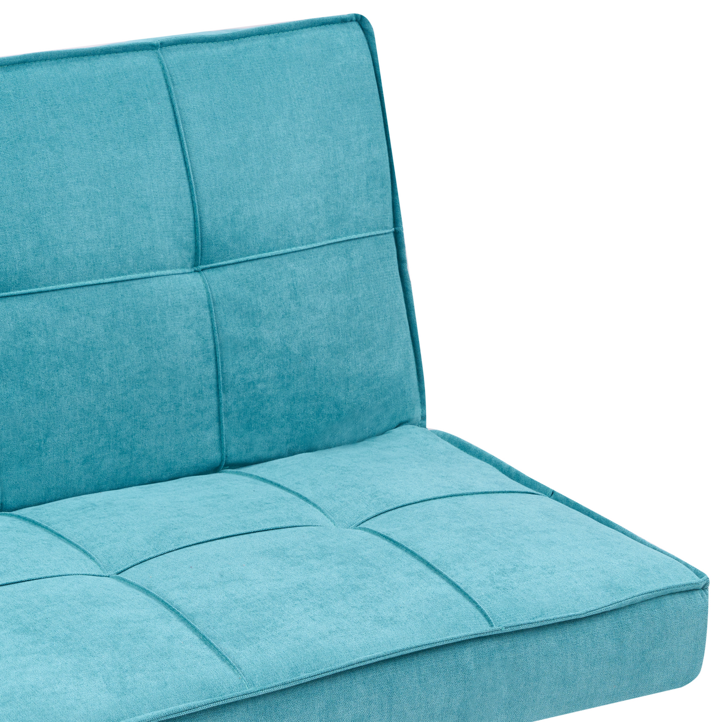 Fabric Sofa Bed 3 Seater Sea Blue Click Clack Quilted Upholstery Armless Guest Bed