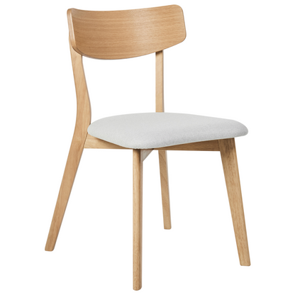 Set Of 2 Dining Chairs Light Brown Rubberwood Frame Grey Fabric Seats Armless Retro Design