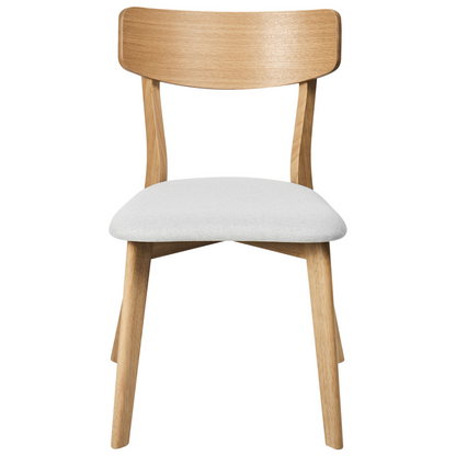 Set Of 2 Dining Chairs Light Brown Rubberwood Frame Grey Fabric Seats Armless Retro Design