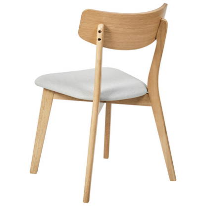 Set Of 2 Dining Chairs Light Brown Rubberwood Frame Grey Fabric Seats Armless Retro Design