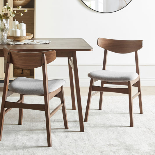 Set Of 2 Dining Chairs Dark Rubberwood Frame Grey Fabric Armless Retro Design