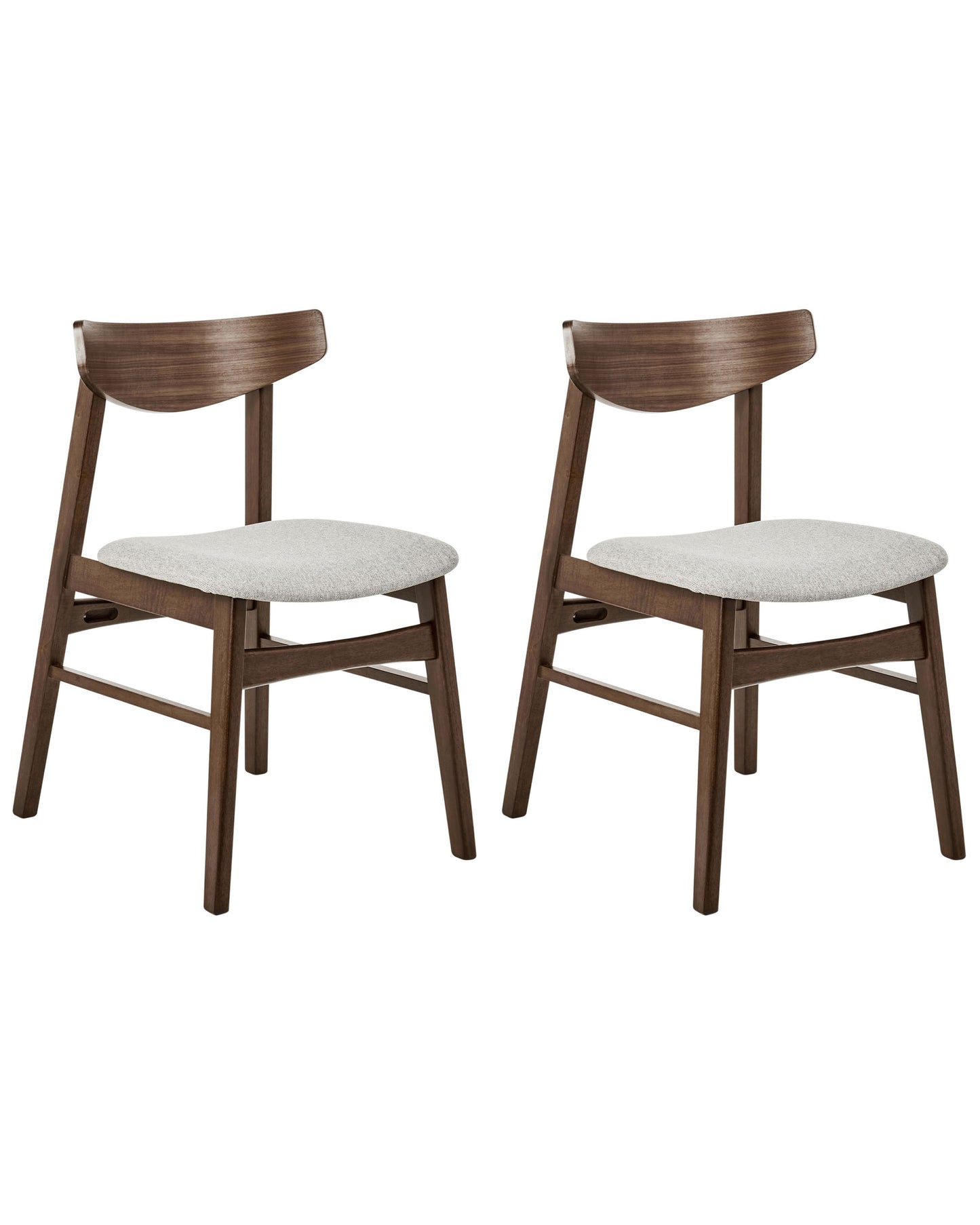 Set Of 2 Dining Chairs Dark Rubberwood Frame Grey Fabric Armless Retro Design