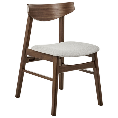 Set Of 2 Dining Chairs Dark Rubberwood Frame Grey Fabric Armless Retro Design